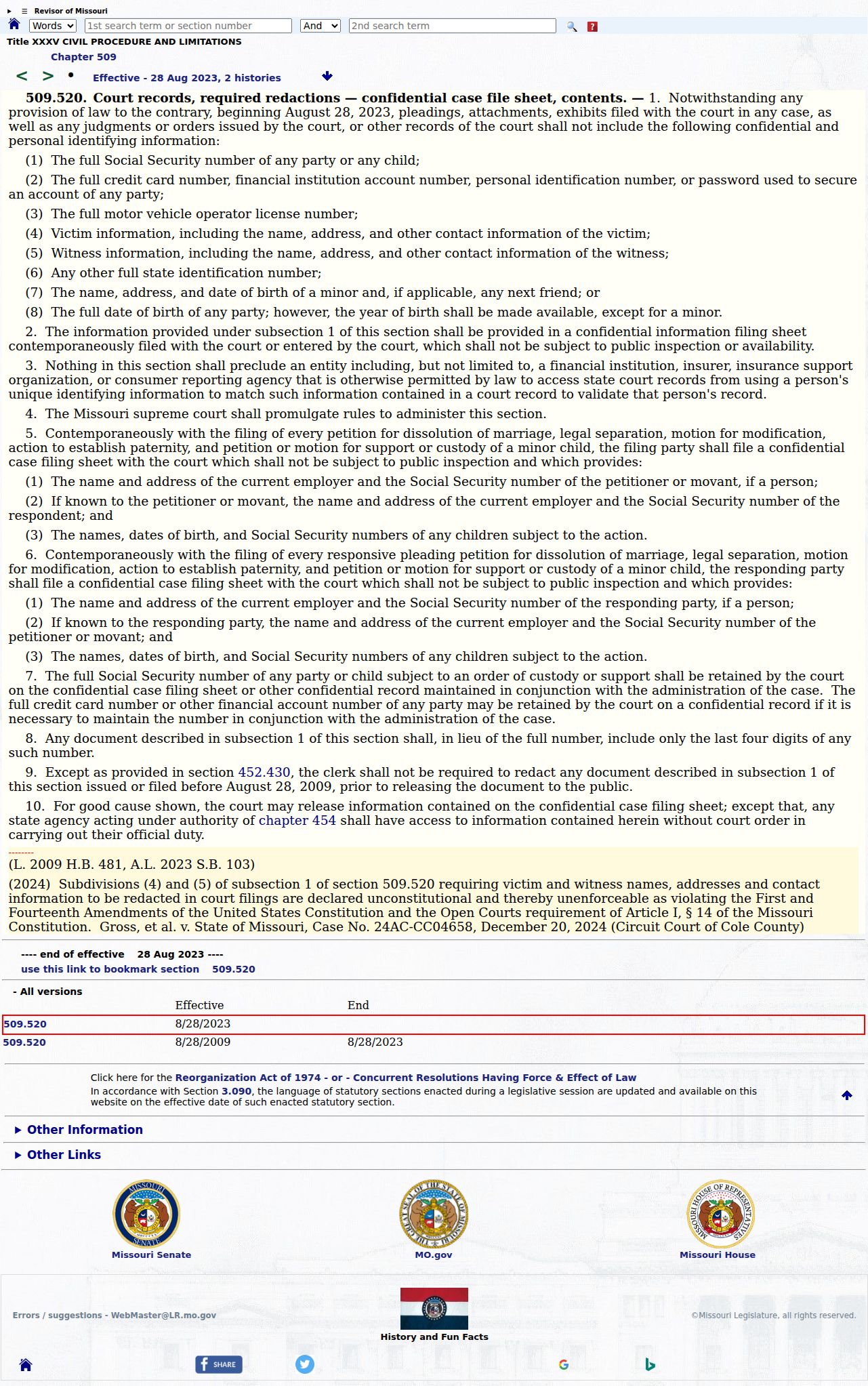 Miller County civil docket personal information redaction rules