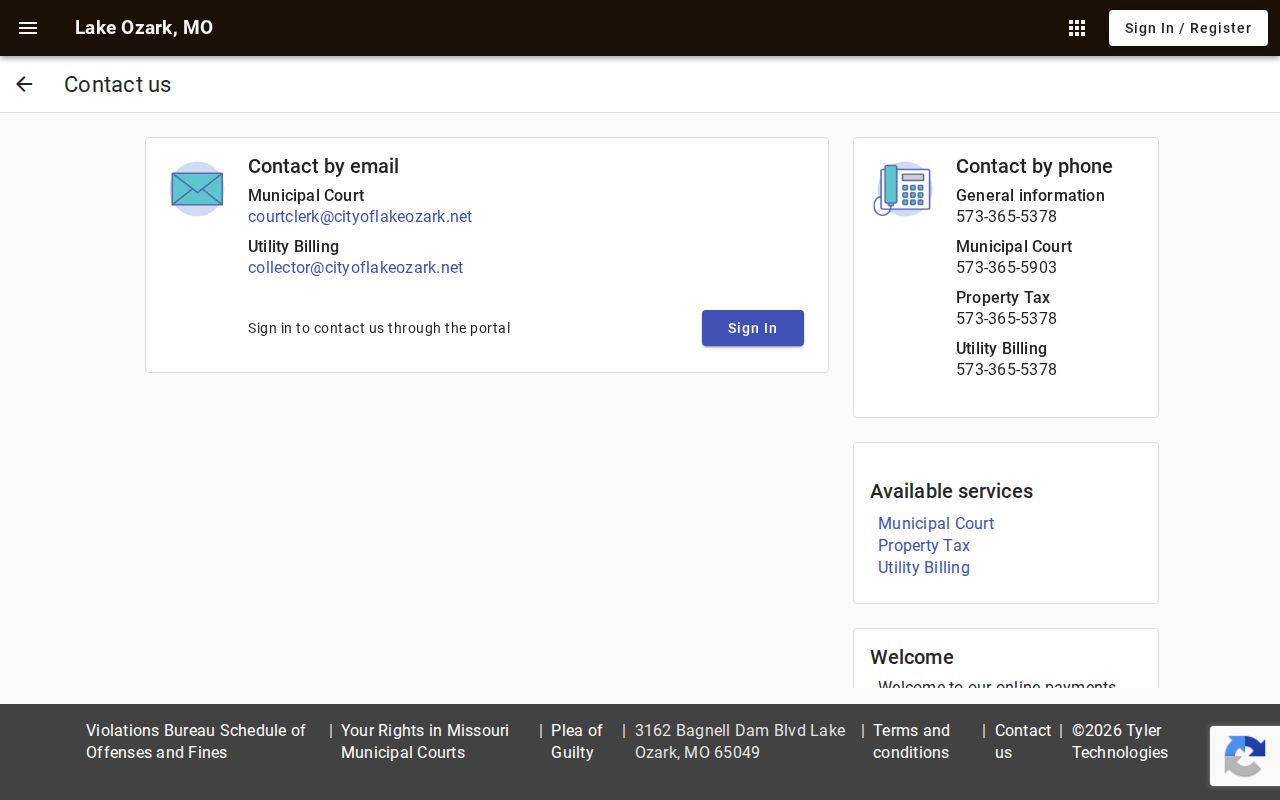 Lake Ozark court docket official portal contact page